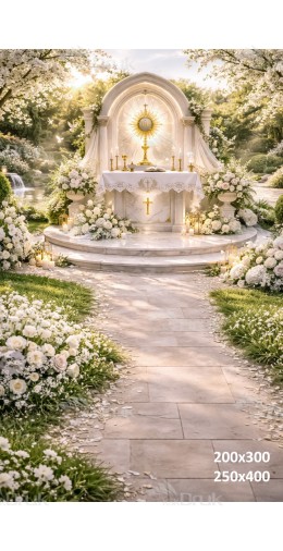 Tło fotograficzne „Komunijny Ołtarz w Ogrodzie – Biała Elegancja” | 3898